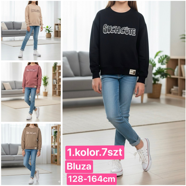 Bluzki dziewczęce Roz 128-164, 1 kolor Paczka 7 szt